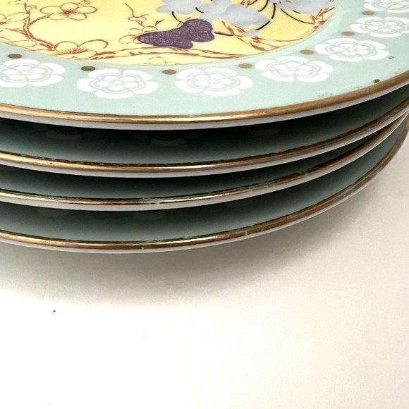 Anthropologie Lot of 4 Side Salad Plates Purple Butterfly Gold Rim Floral Spring - Picture 5 of 6